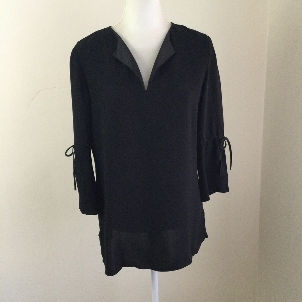 Lafayette 148 Blouse Black Silk Top V-Neck Tunic Size S